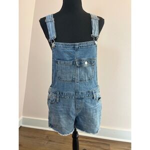 Mossimo Denim Womens Medium Wash Short Overalls Raw Hem Size S P Shortalls